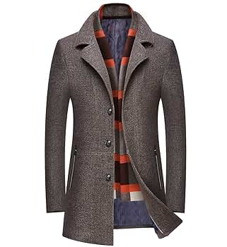 FAXIKIO Men's Slim Fit Top Coat Trench Wool Blend Overcoat
