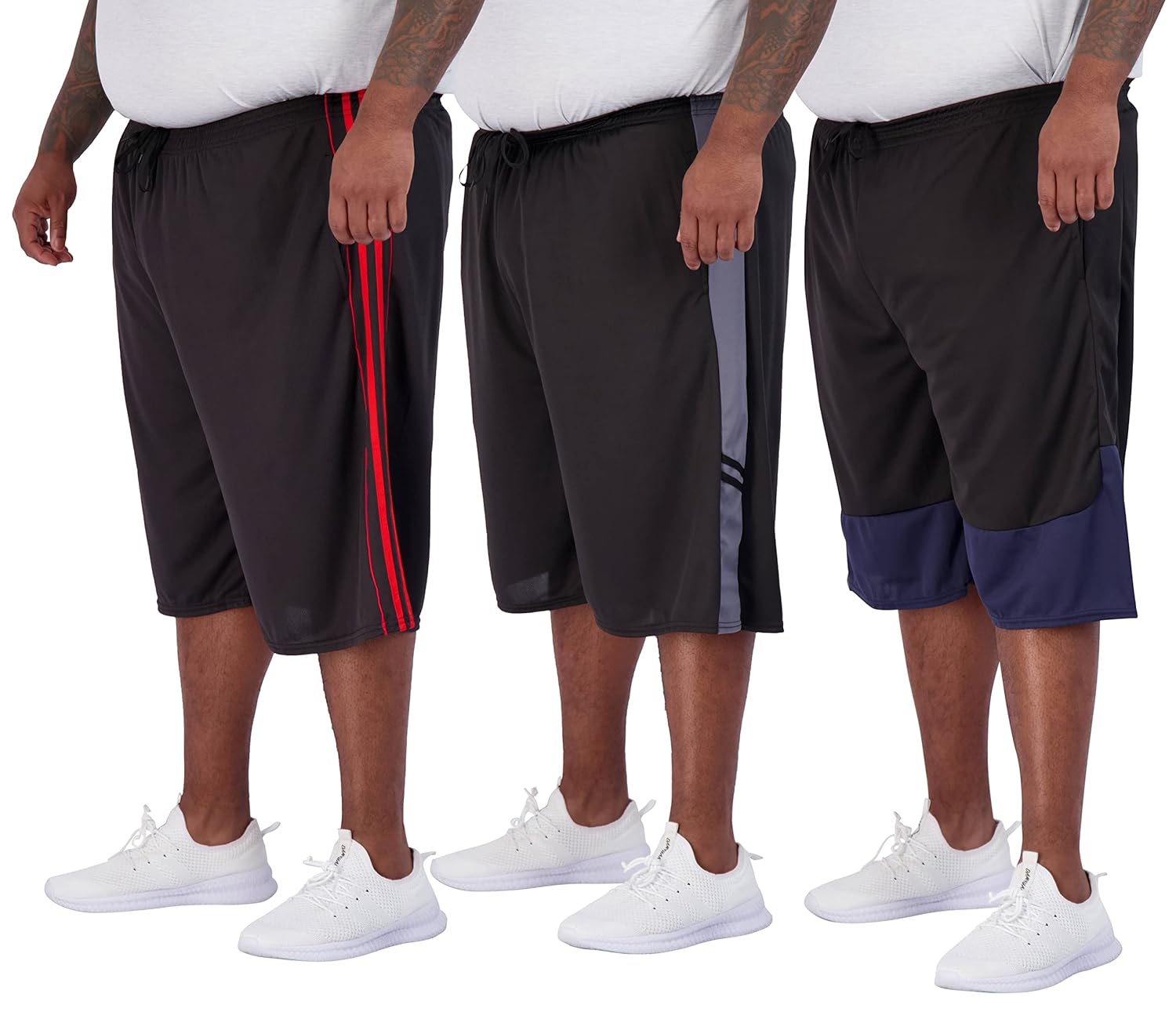 Real Essentials Mens Big Tall 3-Pack Dry Fit Mesh Active Athletic Perfomance Shorts 3X-5X