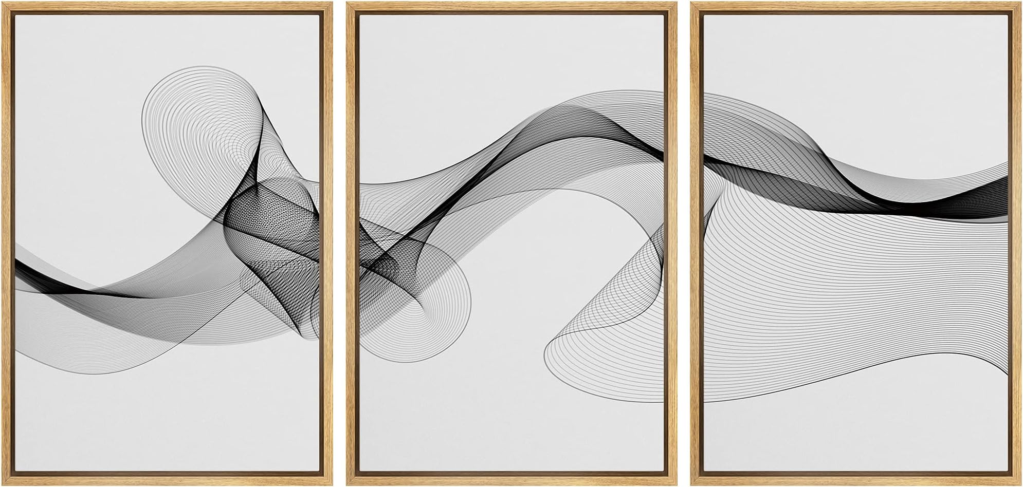SIGNLEADER Framed Canvas Print Wall Art Curly Black Smoke Ribbons Geometric Shapes Digital Art Modern Art Minimalist Relax/Calm Multicolor Dark for Living Room, Bedroom, Office - 16"x24"x3 Natural