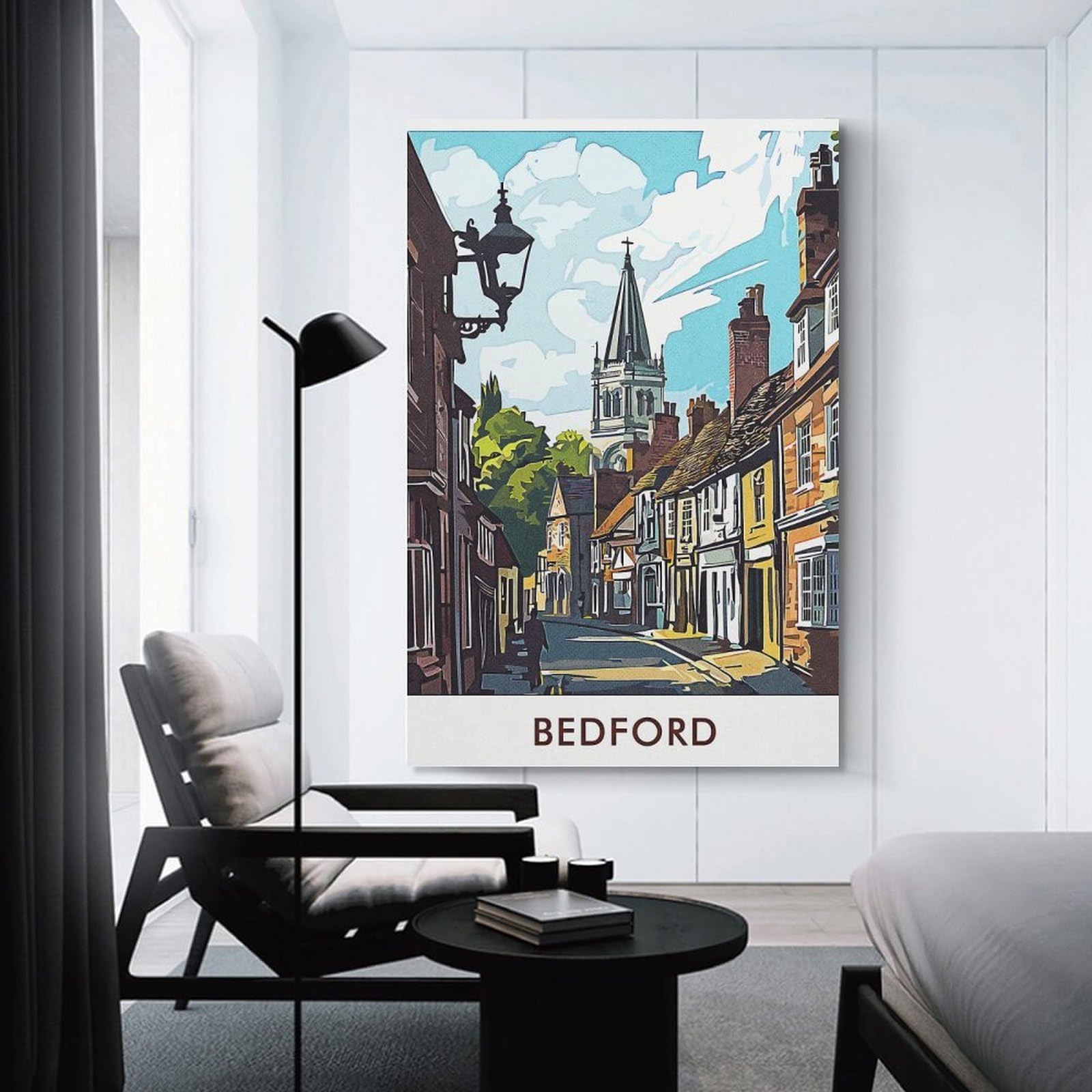 Junmoney Canvas Wall Picture Bedford Town Street, 20x30inch(50x75cm), for Study, Office Or Focused Interiors, Wall Art That Adds Style to Work Areas