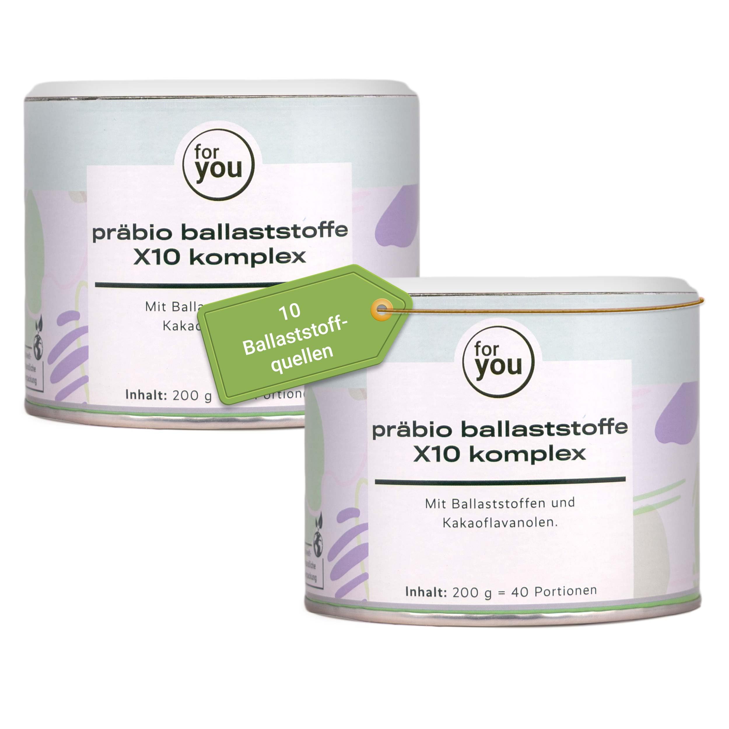 for you Präbio Ballaststoffe X10 Komplex 2x200g – 10 Ballaststoffquellen mit Flohsamenschalen, Apfelfaser & resistenter Stärke – Ballaststoff Pulver mit Kakaoflavanolen – vegan & glutenfrei
