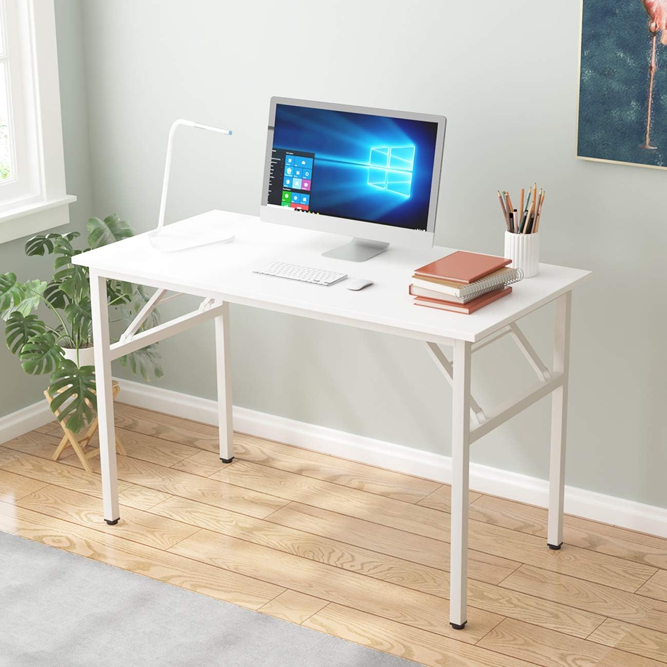 DlandHome Folding Computer Desk Table 47inch Writing Desk No Need
