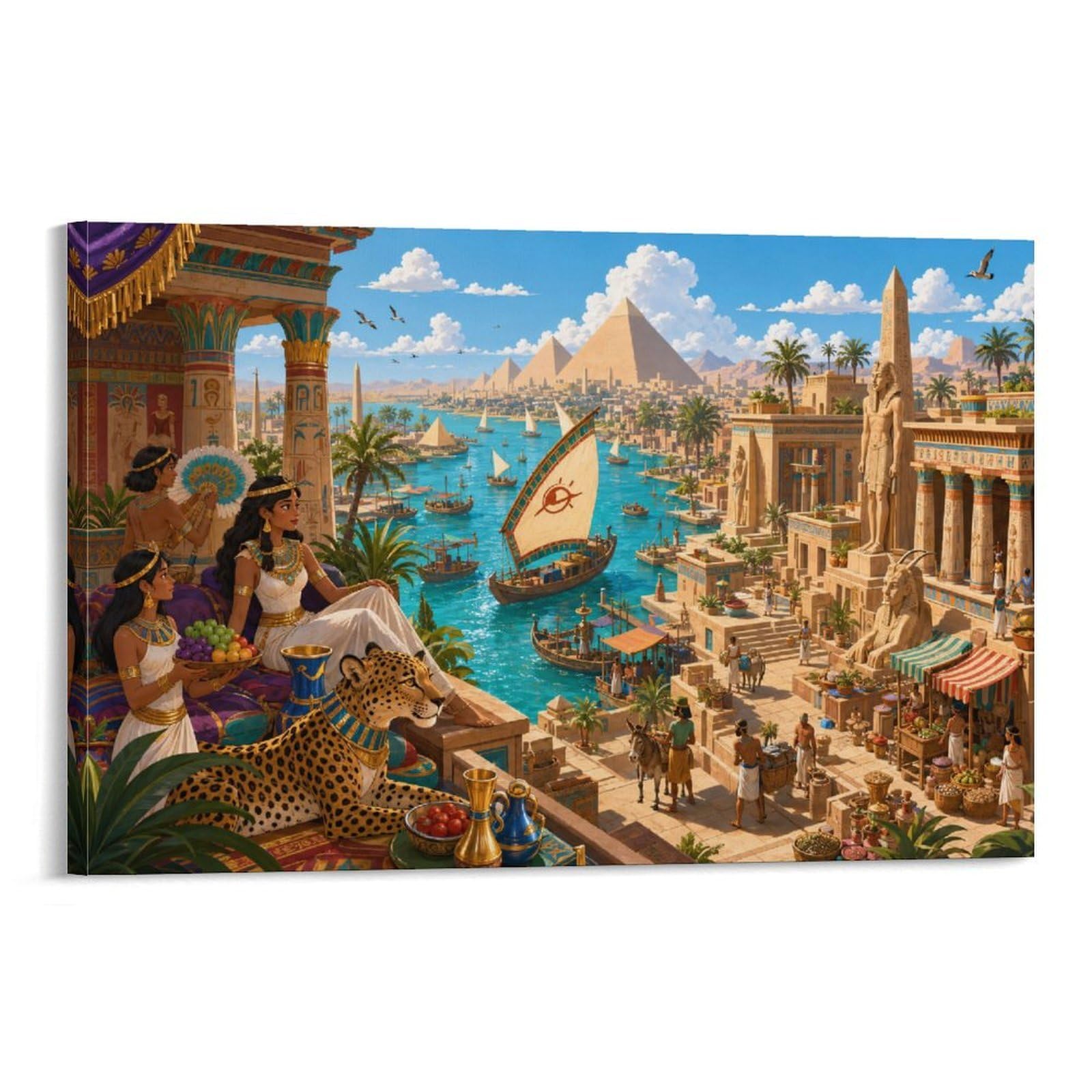 ASDFGHJKLZA The Nile River in Ancient Egypt Canvas Prints Modern Poster Pyramid HD Pictures Wall Art Decor for Home, Office, Dining Room, Bedroom Decorations, Gift 08x12inch(20x30cm)