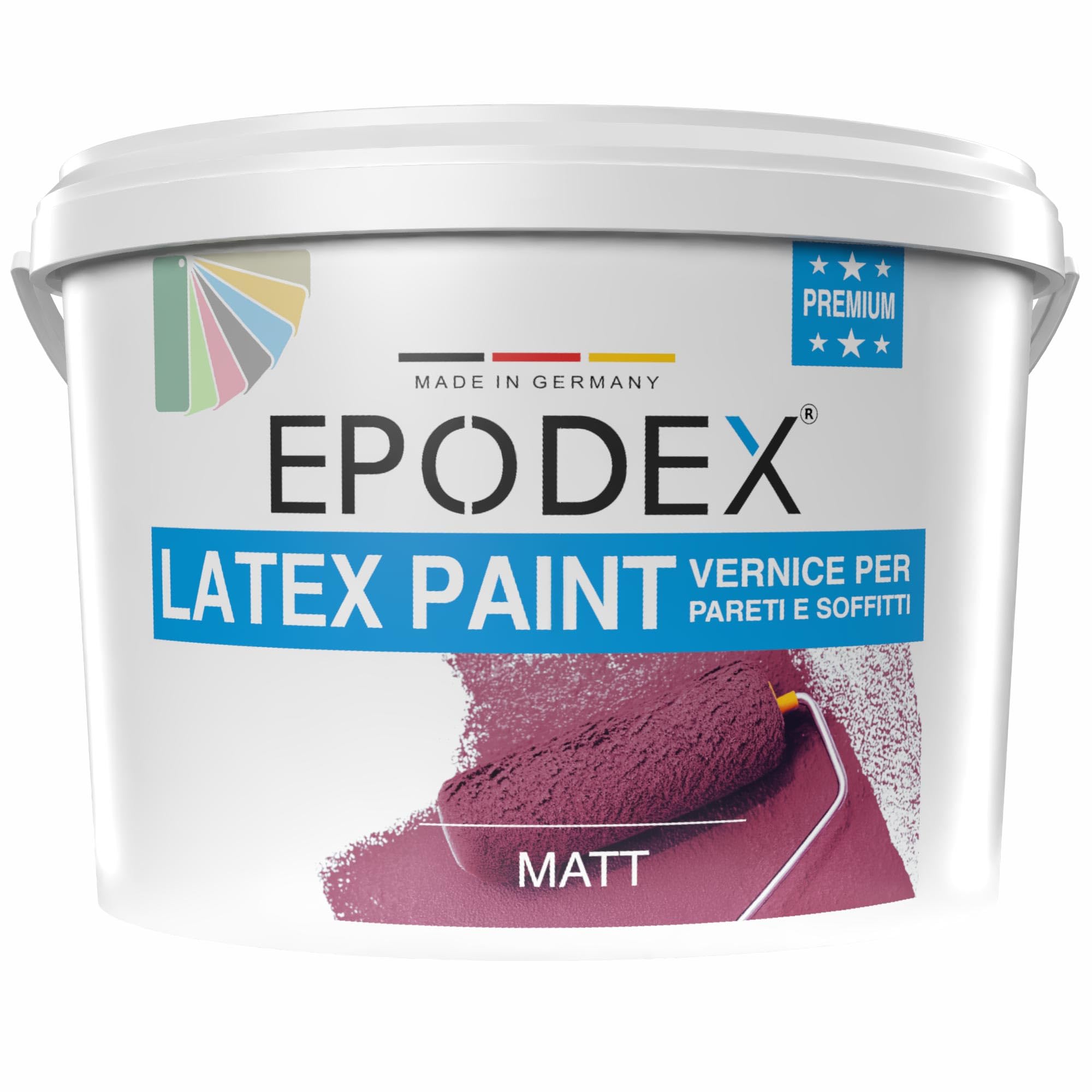 EPODEX Pittura per Pareti Matt, Pittura Lavabile, resistente, traspirante & inodore, per Interni, 3kg (25 m² per mano) - Blu azzurro