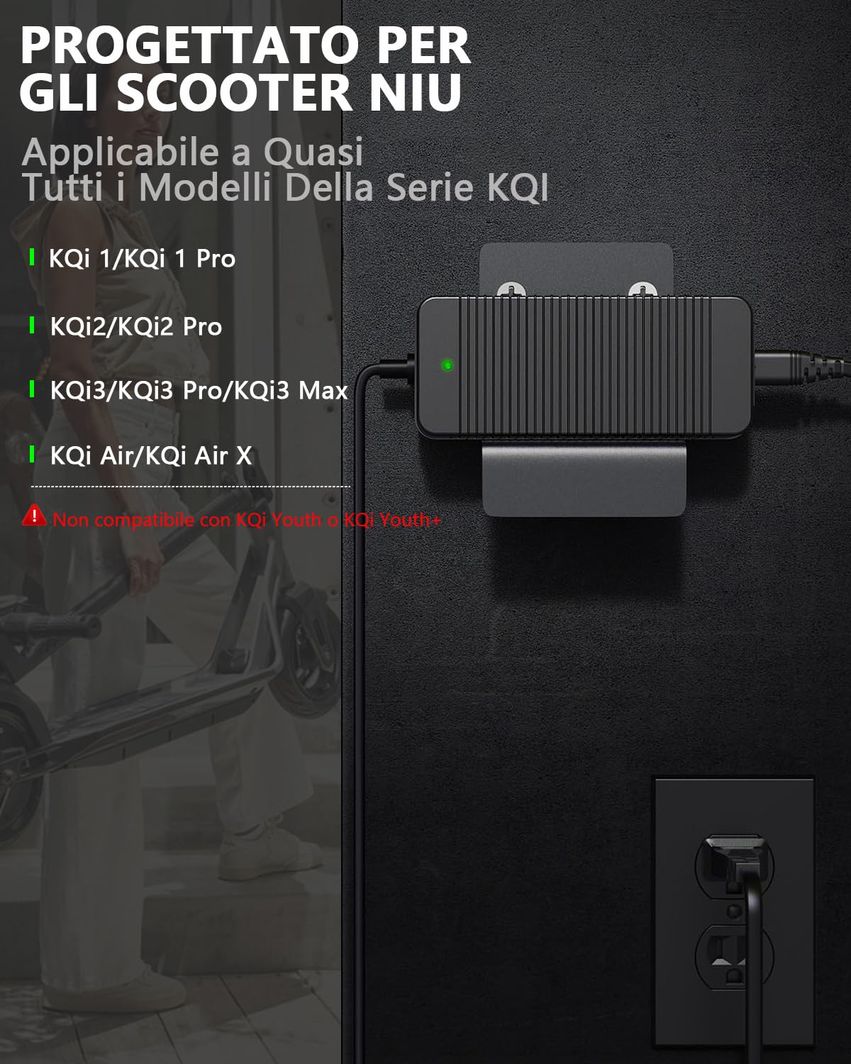 VOLOHAS 53,5V 2A Caricabatterie per NIU KQi3/KQi3 Pro/KQi3 Max/KQi2/KQi2 Pro/KQi 1/KQi 1 Pro/KQi Air/KQi Air X/KQi 300X/KQi 300P Monopattino Elettrico Caricabatterie Rapido Universale per Scooter NIU