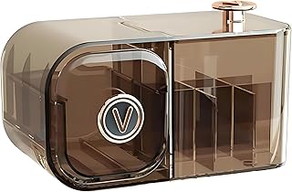 صندوق منظم للتخزين لسطح المكتب لمستحضرات التجميل والعناية بالبشرة مع فواصل ذكية تتميز بـ 9 أقسام لأحمر الشفاه والمكياج - مثالي لترتيب الأدوات اليومية، شفاف