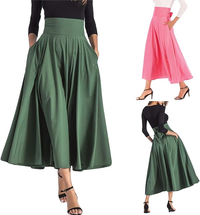 Midi Skirts Women's Casual Solid Color Bowknot Tie High Waist Skirts