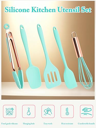 Miniatura 3 de Juego de utensilios de cocina, 5 piezas, mini utensilios de cocina de silicona, resistentes al calor, antiadherentes, juego de espátulas sin BPA,