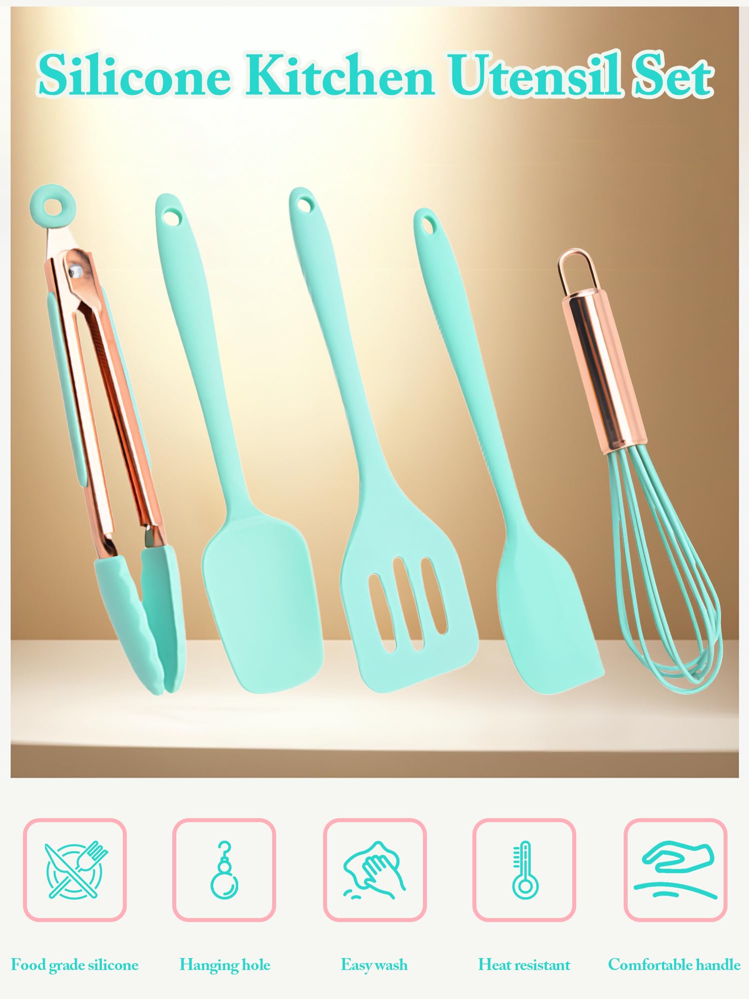 Kitchen Utensil Set,5 Pcs Mini Silicone Cooking Utensils Sets,Heat Resistant Non Stick Kitchens Gadgets BPA-Free Spatula Set Dishwasher Safe