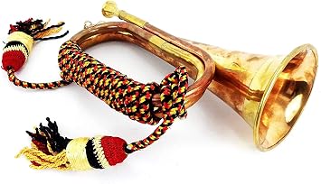 Boy Scout Brass and Copper Blowing Bugle Attack War Command Signal Horn 10.6" Inch with Beautiful Colourful Rope Binding