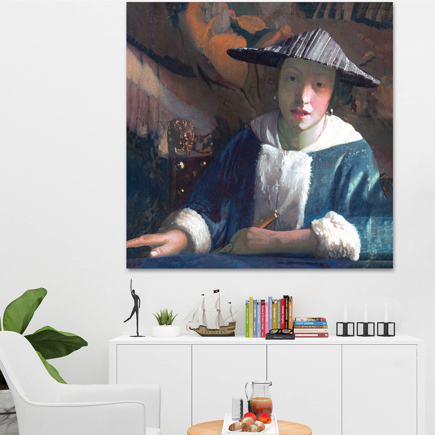 Giallobus - Pinturas - Jan Vermeer - Chica con la Flauta - Vidrio acrílico plexi - 100x100 - Listo para Colgar - Cuadros Modernos para el hogar
