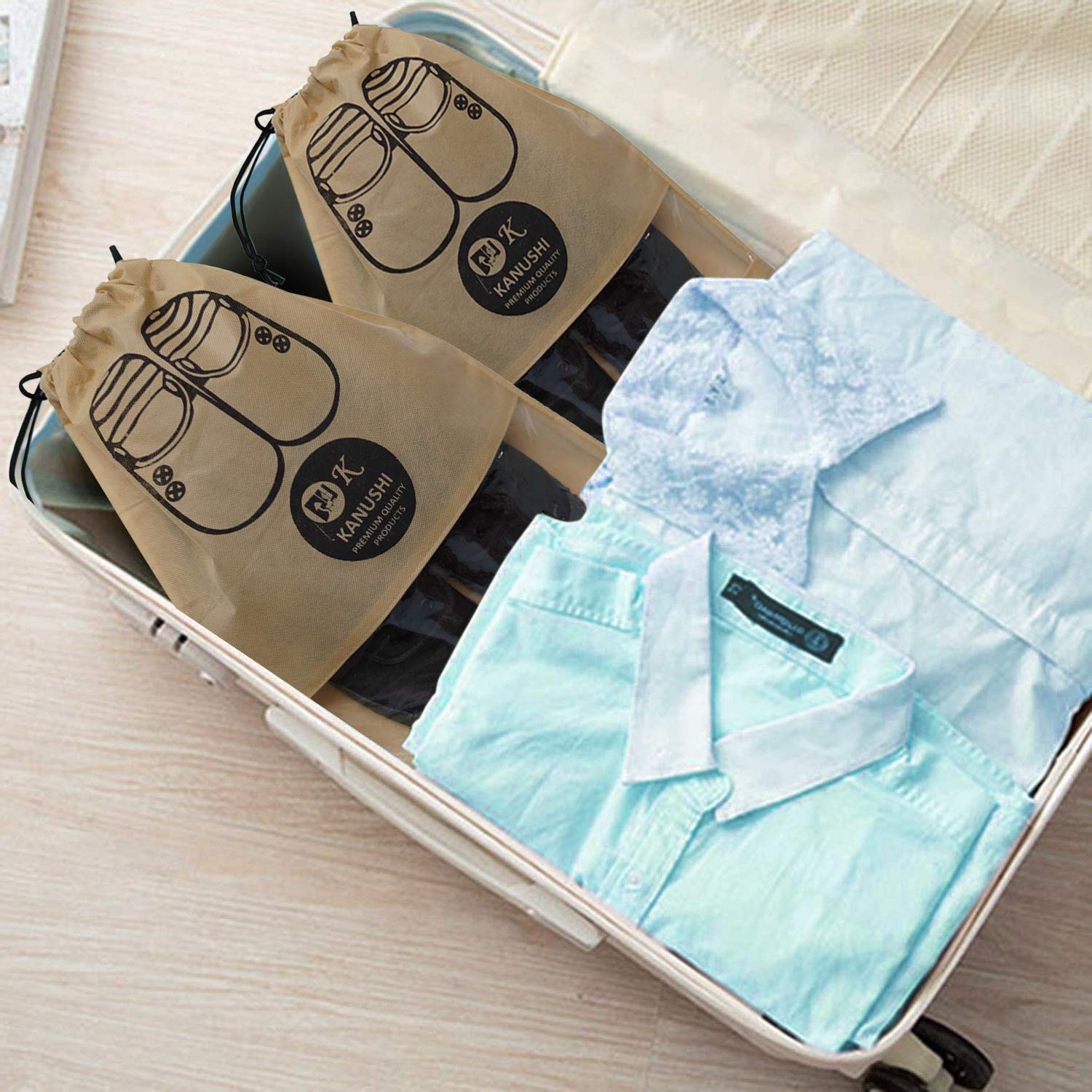 KANUSHI Industries - Juego de 9 bolsas/bolsas/organizadores para zapatos, color beige, Beige, Estándar, Beige, Estándar