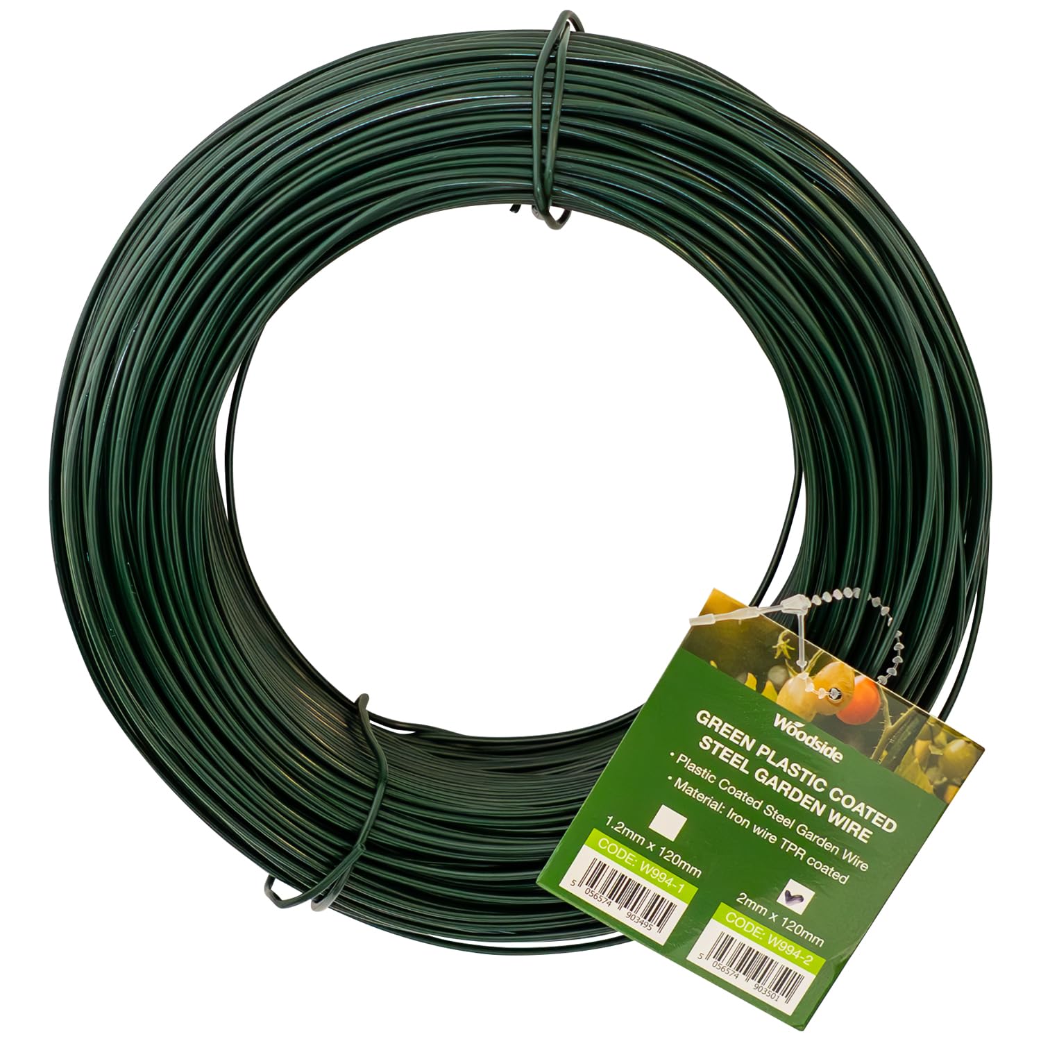 Woodside Green Plastic Coated Steel Garden Wire 2mm x 120m – Flexible Twist Tie for Garden, Home & Craft Projects, Rust-Resistant, Easy-to-Cut