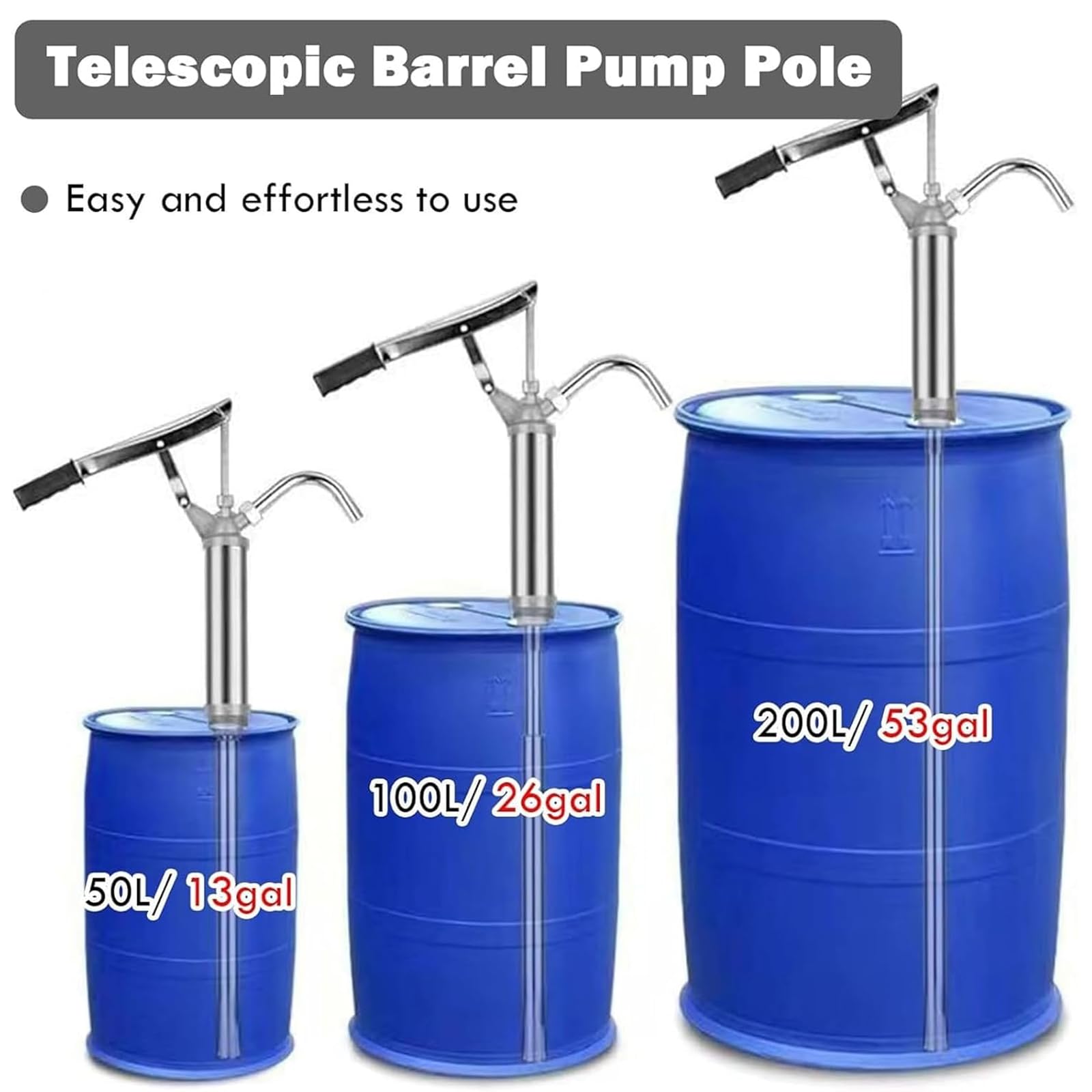Bombas Manuales para Bidones De Aceite, Bomba De Transferencia De 5-55 Galones, Bomba De Palanca, Tubo De Succión Telescópico De 450-900 Mm, Transferencia Rápida De 28 L/min