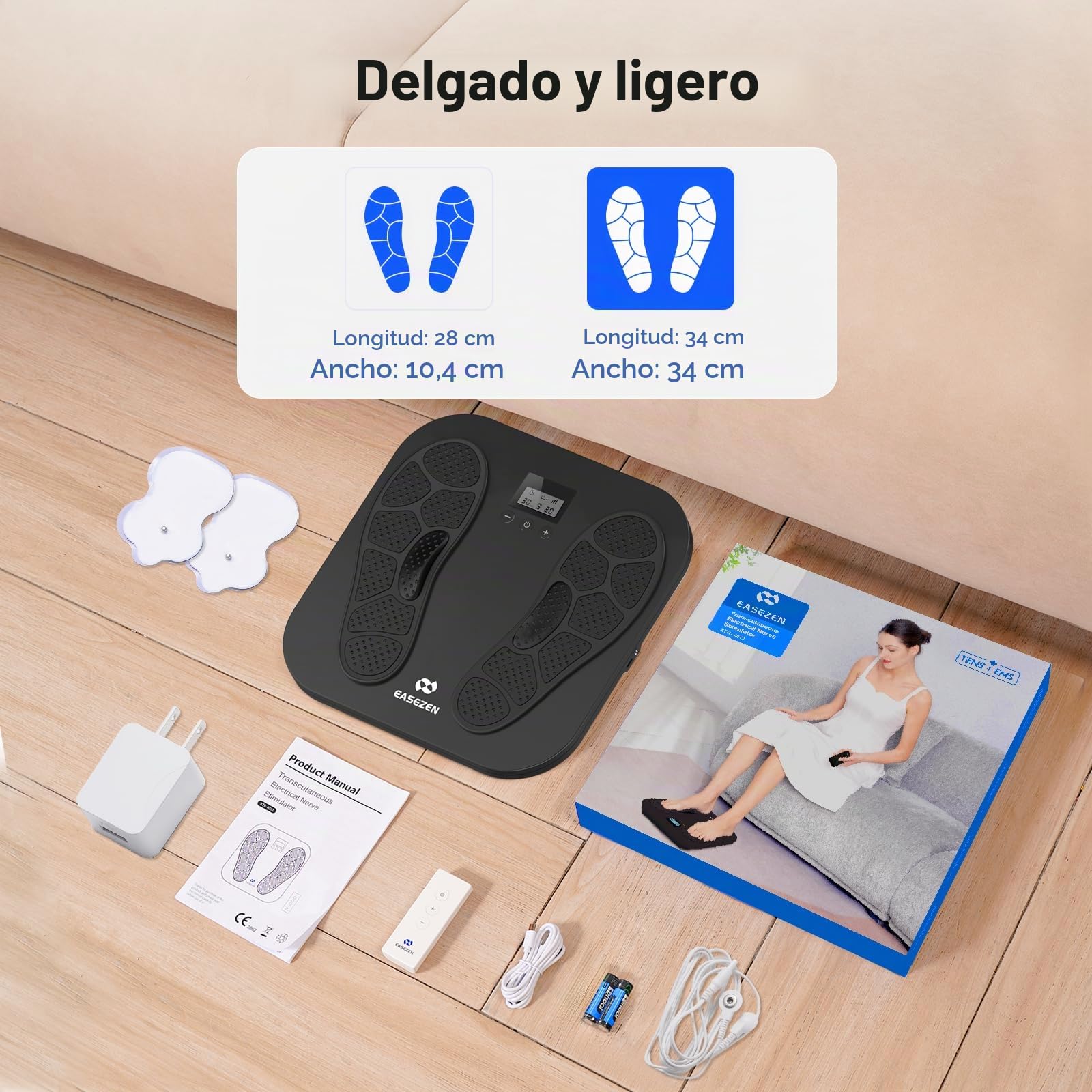 EMS TENS Masajeador de Pies para Neuropatía, Recargable Masajeador Pies con 10 Modos & 20 Intensidades para Fascitis Plantar, Hinchazón y Mejora la Circulación, Regalos para mujeres y hombres