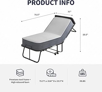 ZAFLY Folding Bed with 5 Inch Mattress,Twin Size Portable Foldable Guest Beds with Headboard for Adults,Rollaway Bed Storage Cover Included,Space Saving Fold up Metal Frame,75 x 31 Inch