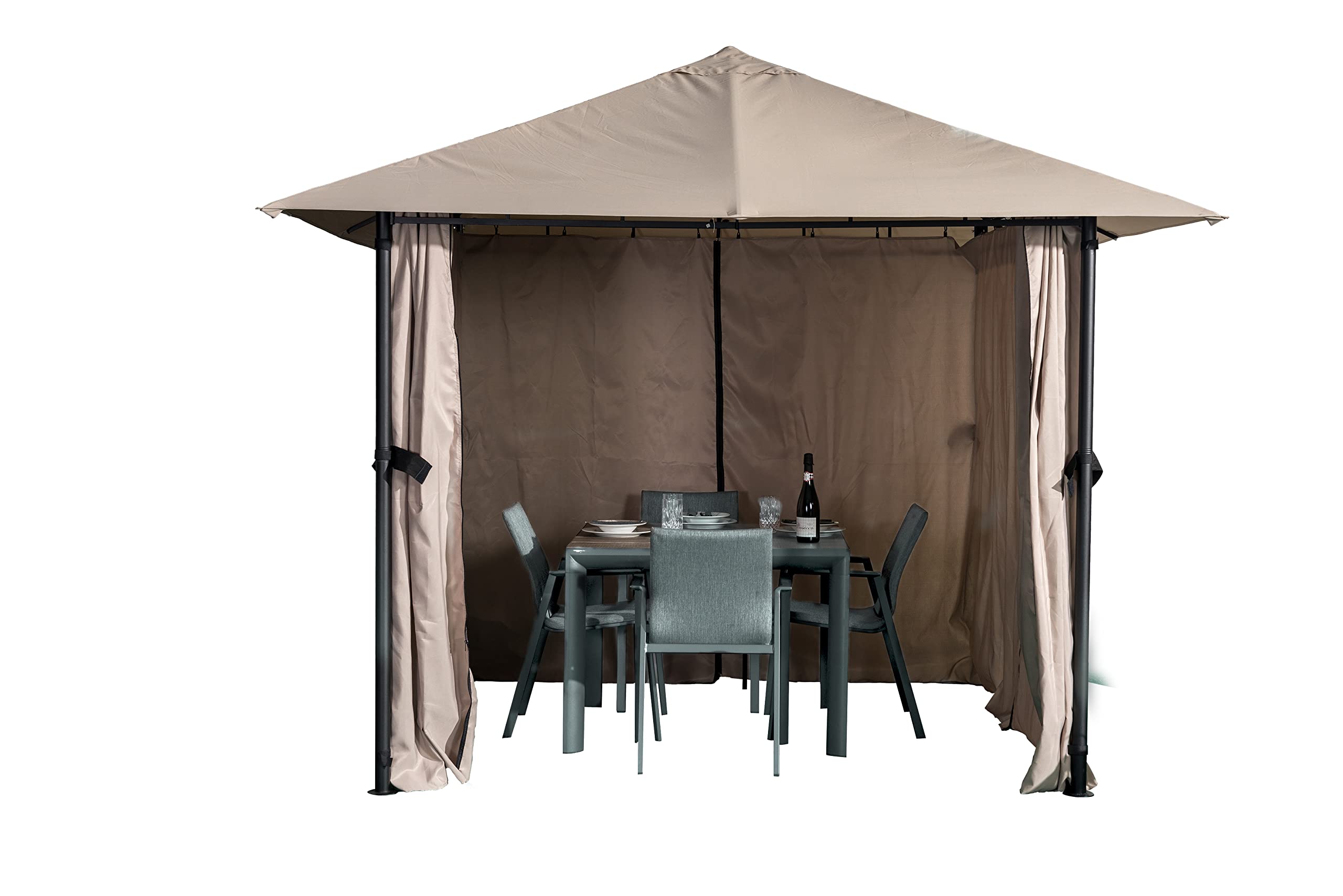 Maison and Garden Tandil No Tool Gazebo - Black/Ecru with side curtains