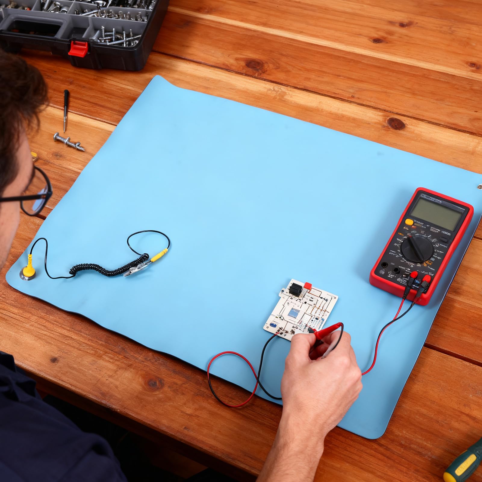 Sorandy ESD-Matte, Werkbank-Erdungspad mit Erdungsdraht-Gummi, Antistatische Matte für Computer-Elektronik-Reparatur, Löten, PC-Bau, Montage