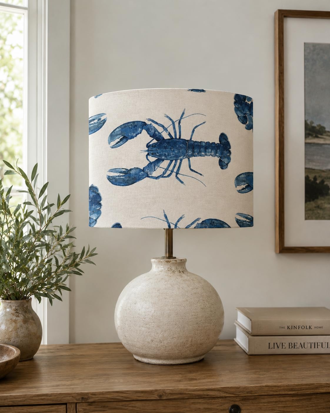 25cm Diameter Blue Lobster Drum Lampshade