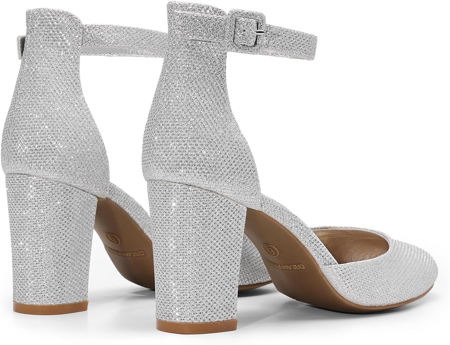 Silver Glitter Faux Leather High Heel Ankle Strap Pumps