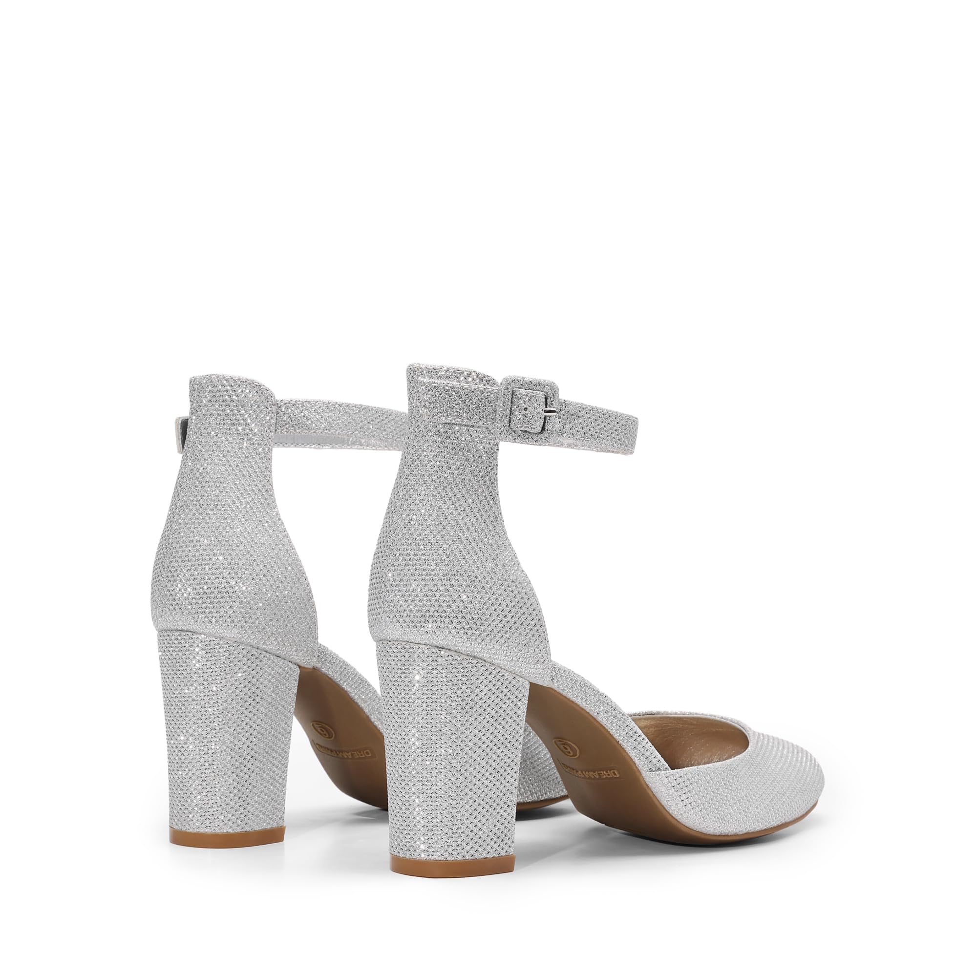 DREAM PAIRS Damskie zamknięte palce grube obcasy pasek na kostce niskie blokowe obcasy okrągły nosek sukienka dla panny młodej czółenka ślubne buty
