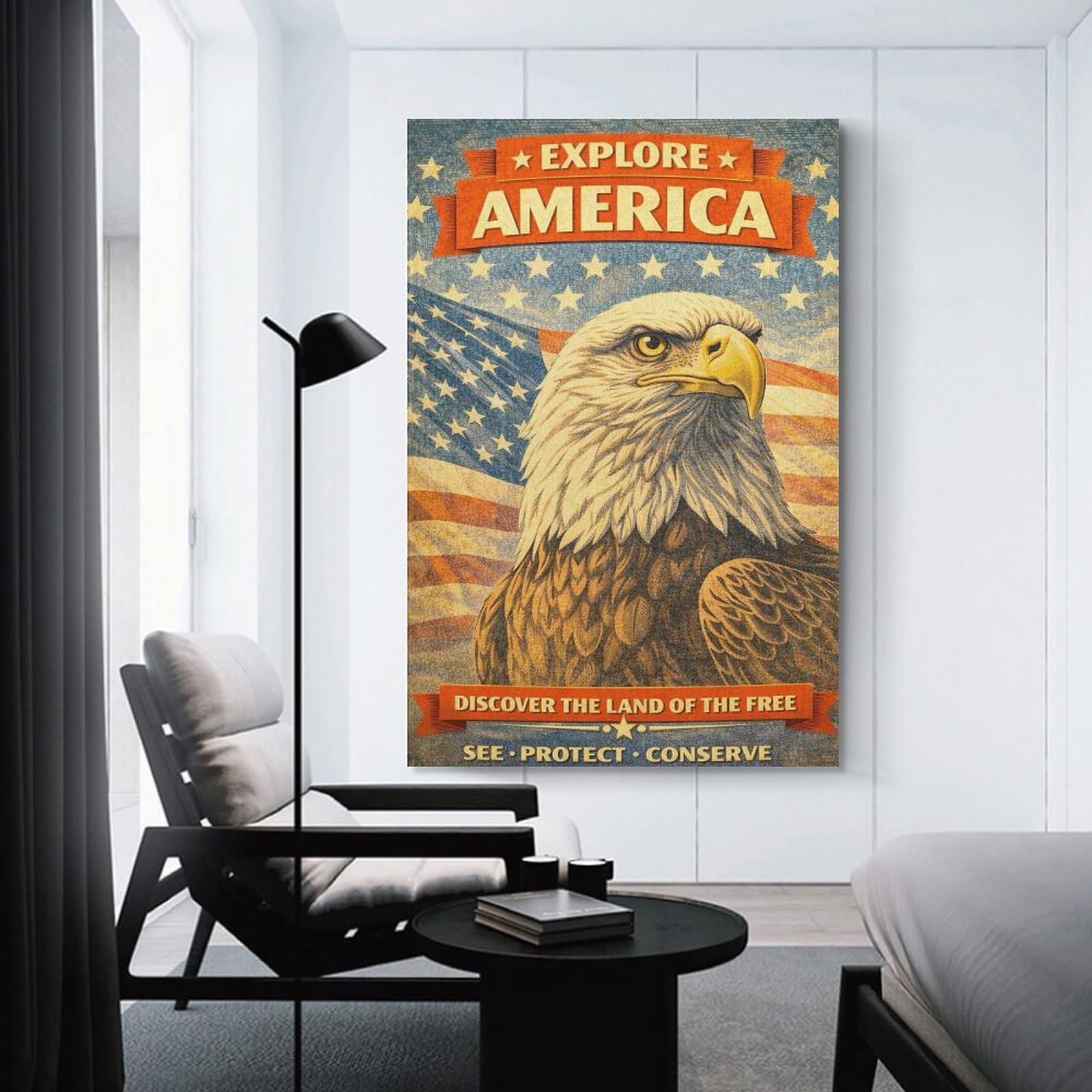 Junmoney Explore America Eagle Vintage Room Decor Wall Art, 16x24inch(40x60cm), for Gallery Wall Decor And Room Displays, Decorative Artwork with Flexible Styling