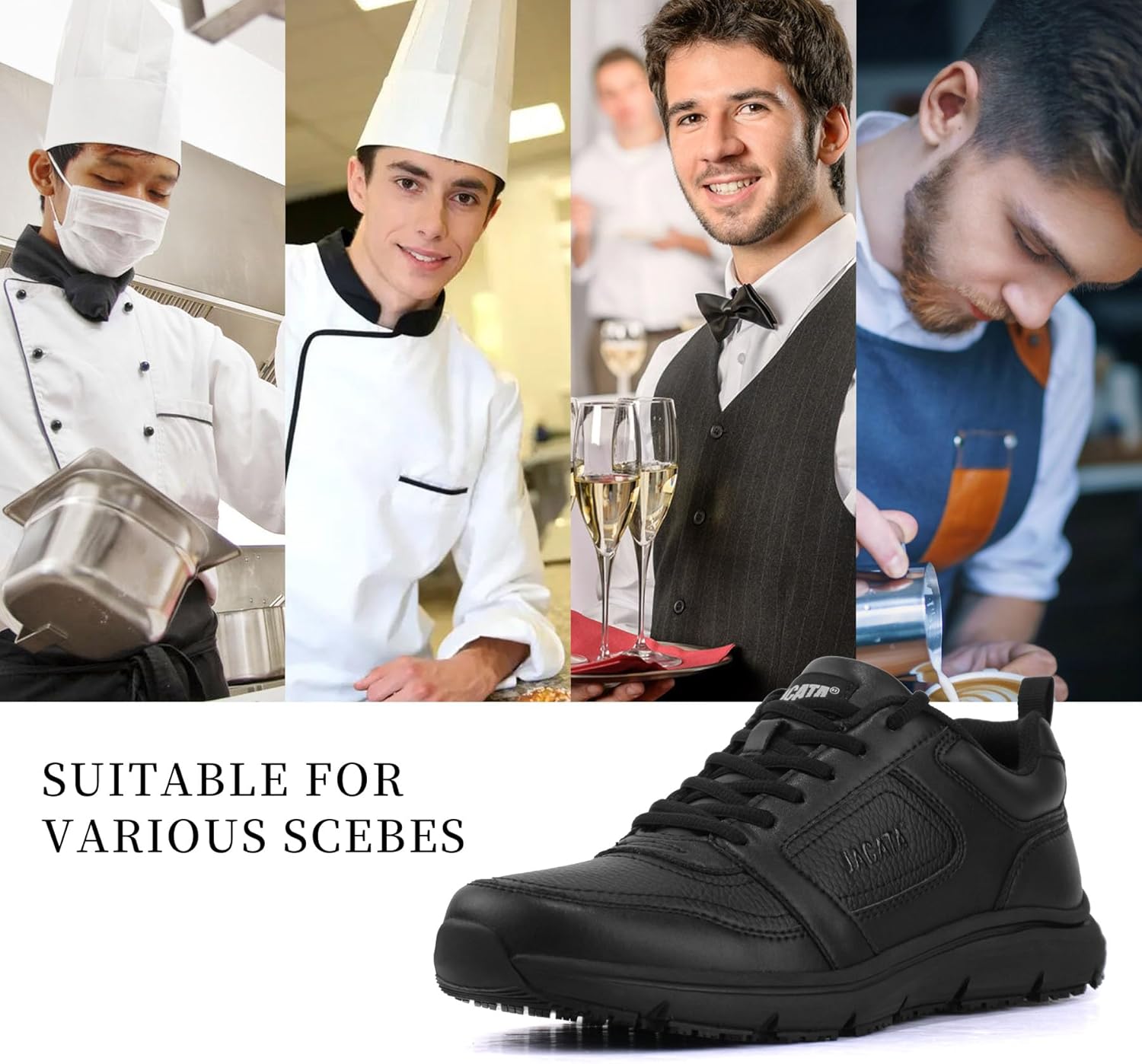 Jacata Non Slip Arch Support Work Shoes for Men/Women Food Service Comfortable Chef Walking Shoes Restaurant Kitchen Crews Health Care Sneakers - Image 2