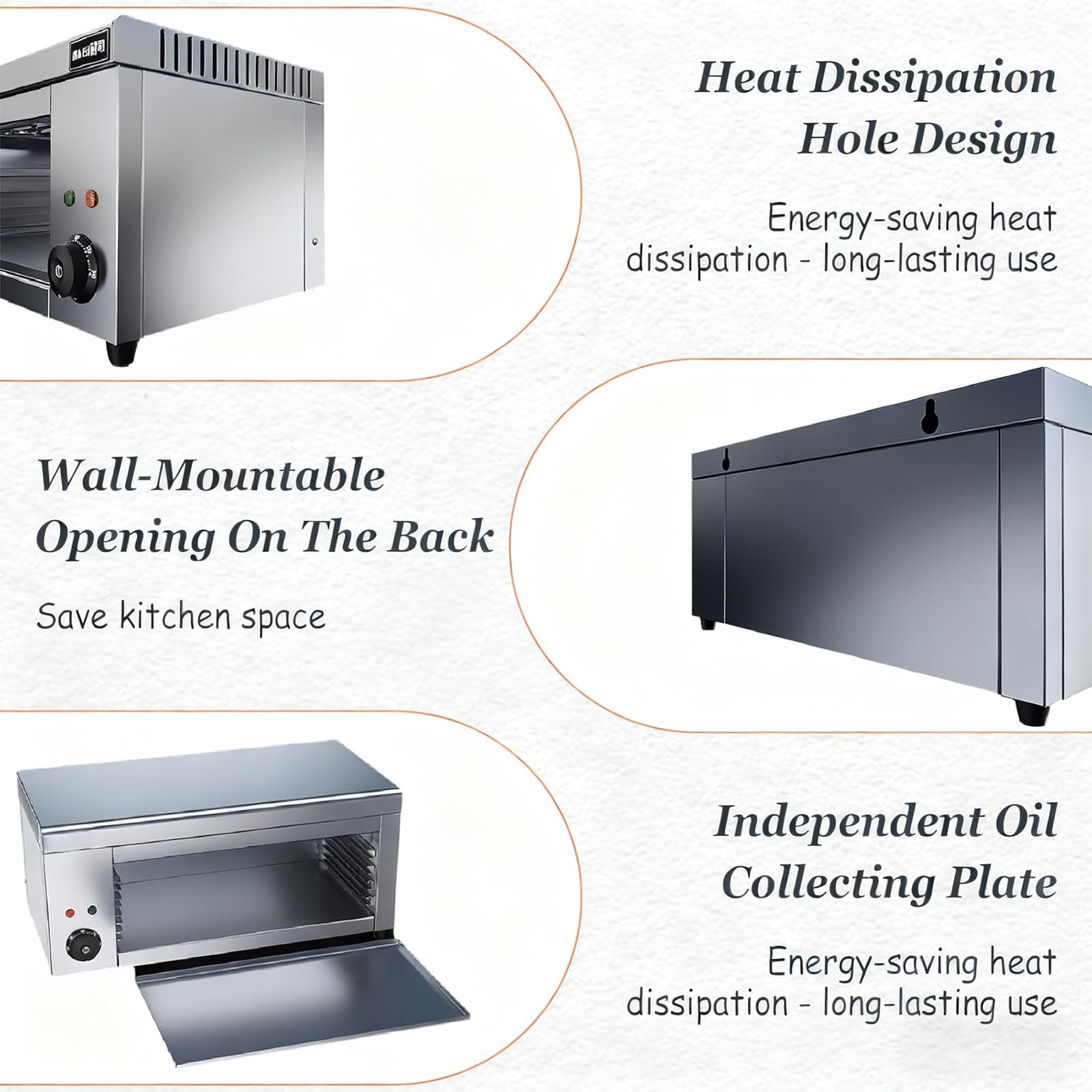 Parrilla eléctrica para fundir Queso, Parrilla Profesional de Interior para Carne de Res y Pollo (50–300 °C), cocedor de Carnes de Acero Inoxidable, para Uso doméstico y Profesional