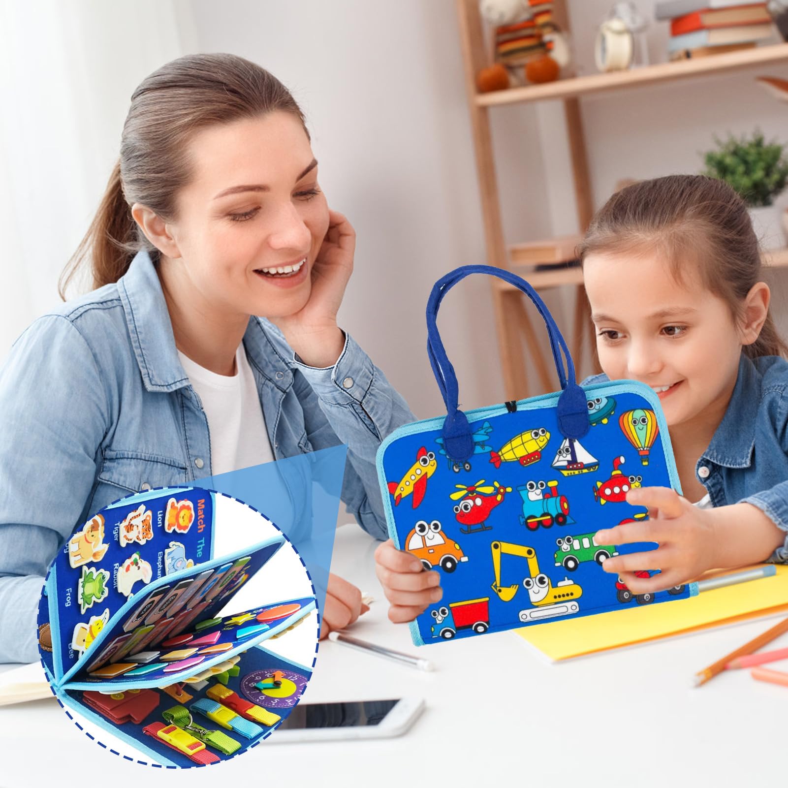 Meriviva Busy Board for Toddlers Baby Activity Book Sensory Board for Fine Motor Skills Toddler Travel Montessori Toys Busy Book for 1 2 3 Year Old (Blue) - Image 4