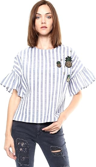 Simple-People Blusa Azul con Piñas Blusa para Mujer Negro Talla L :  Amazon.com.mx: Ropa, Zapatos y Accesorios