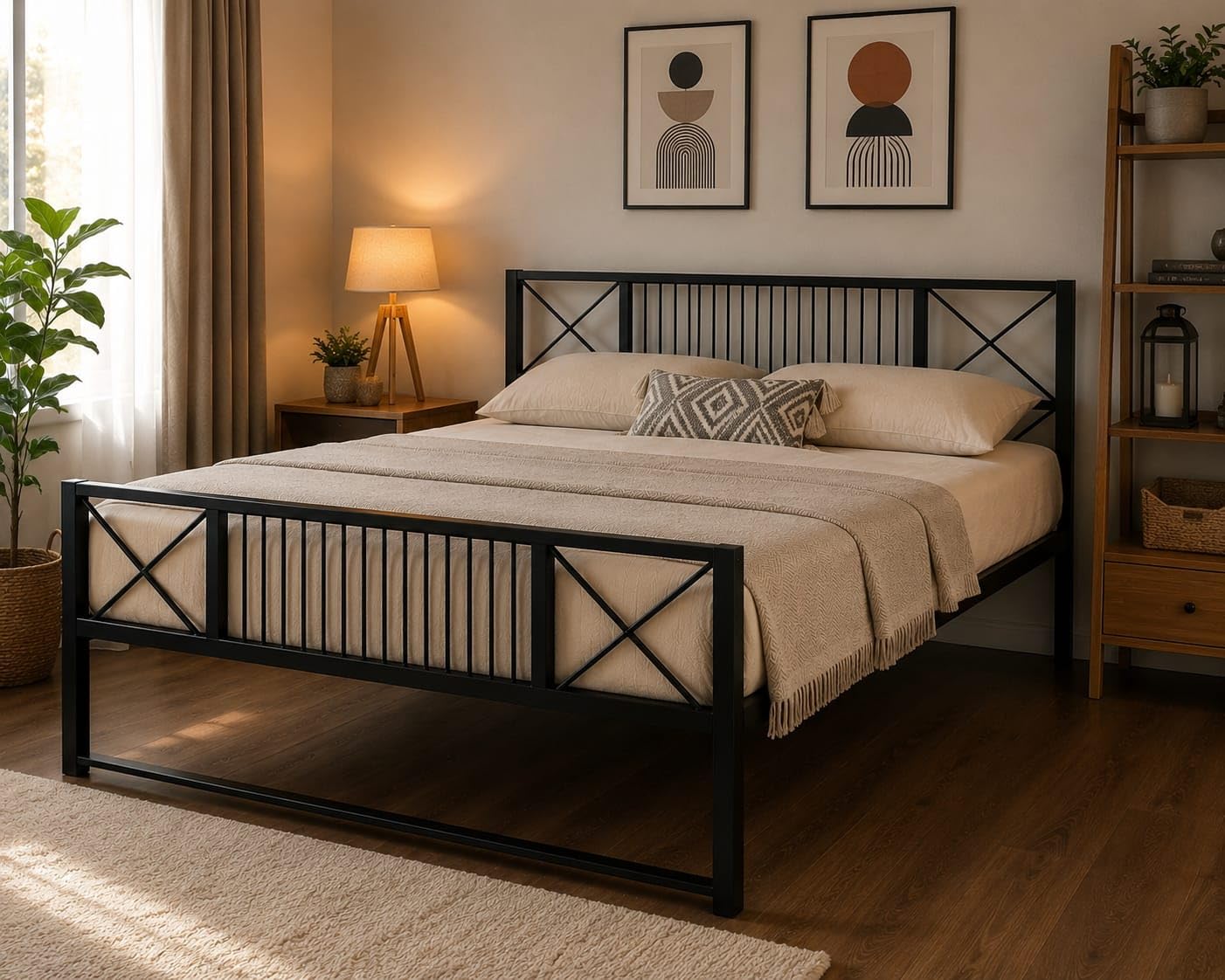 Metal Bed Frame | Heavy Duty Steel Bed | Iron Cot for Adults & Kids | Platform Bed Without Storage | Noise Free | Rust Resistant | Strong Steel Slats | Bedroom Furniture (Black, Queen Size)-image-9