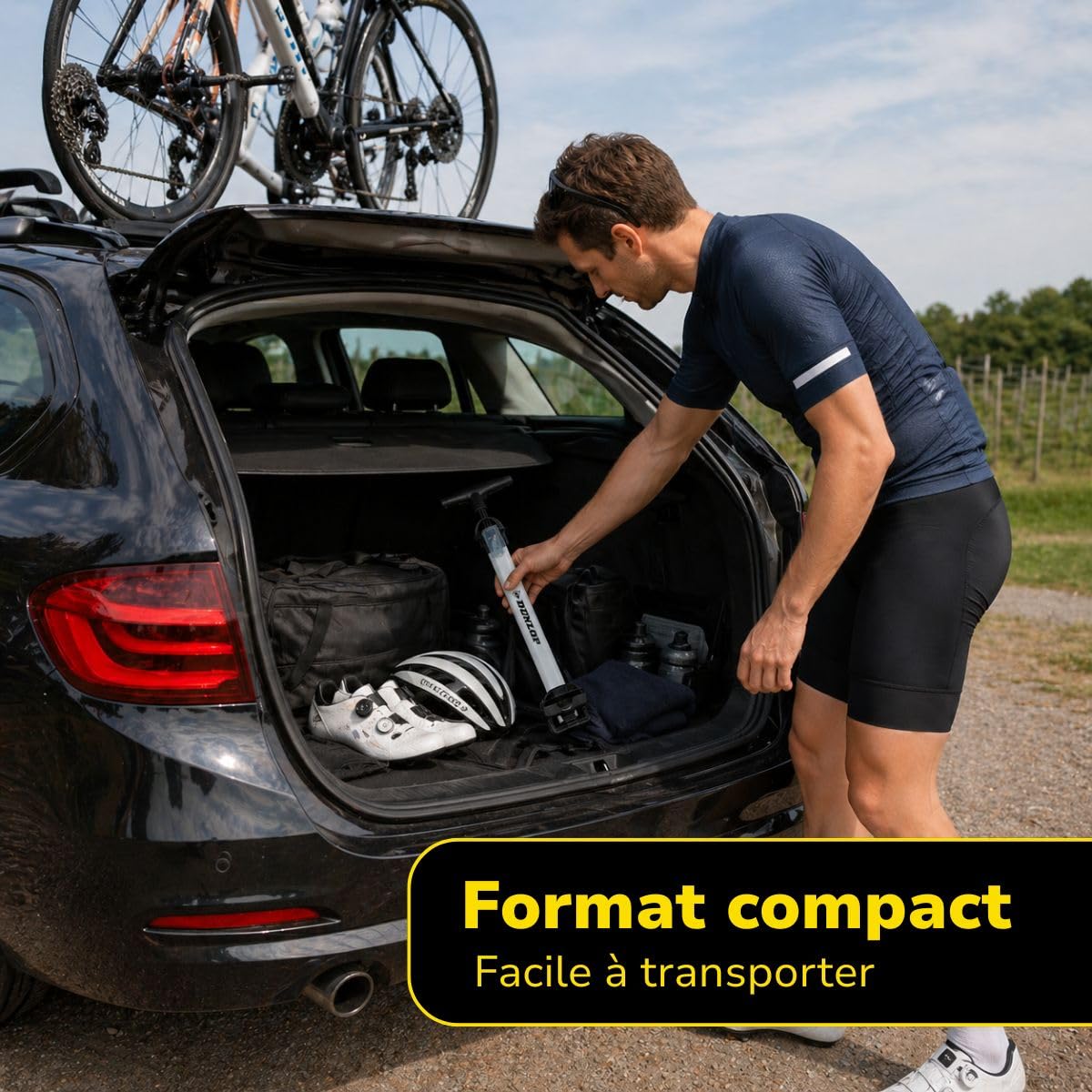 Dunlop Pompe à vélo numérique - Pompe à vélo avec manomètre numérique - pour Valve Schrader Presta Dunlop - 120 PSI 8,3 Bar - avec Adaptateur et Aiguille à Ballon