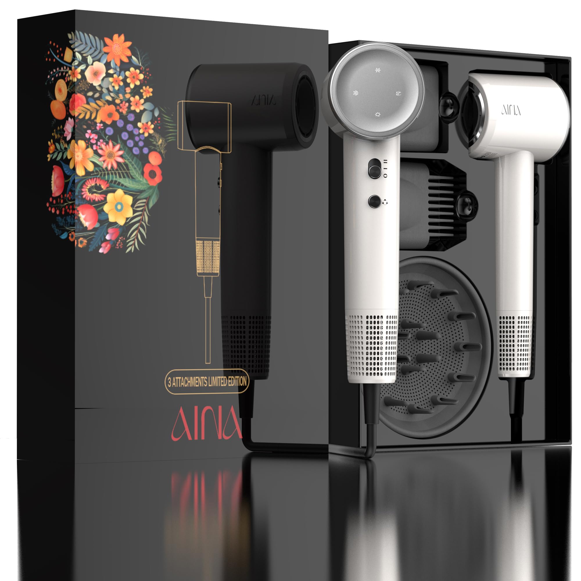 AINA Hair Dryer, Blow Dryer with Diffuser Brush Comb for Women