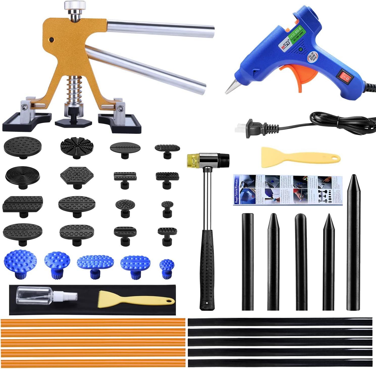 Gliston Auto Dent Puller Kit - Adjustable Golden Dent Remover Tools Paintless Dent Repair Kit Dent Lifter Puller for Car Large
