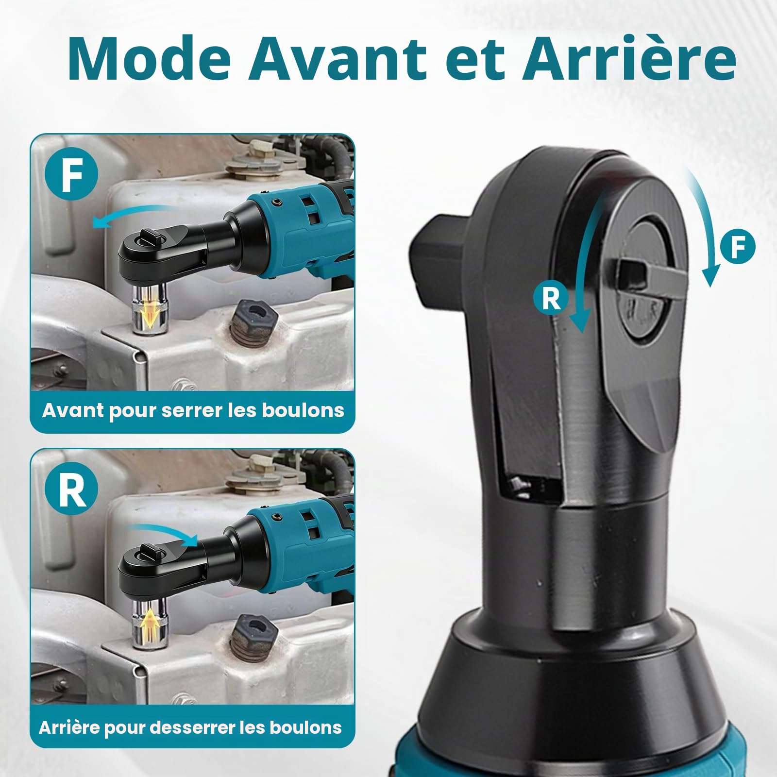 Clé à cliquet sans fil 3/8" compatible avec Makita 18 V, cliquet électrique avec adaptateur 1/4" et adaptateur 1/2", 280 tr/min, 80 Nm, cliquet à chocs électrique pour l'entretien du vélo et de la