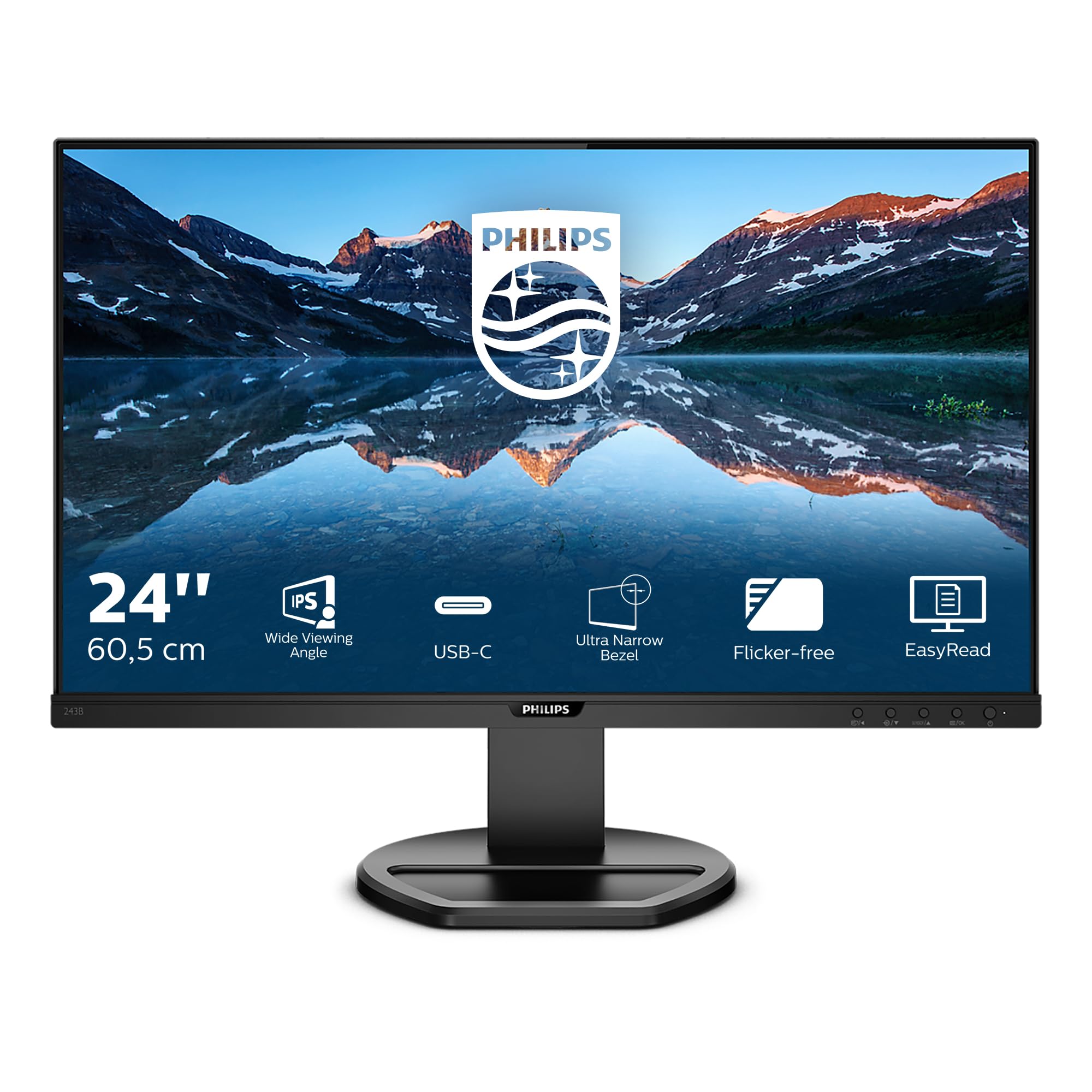 Philips 243B9-24 Inch FHD Monitor,75Hz, 4ms, IPS, USB-C Dock, Height Adjust, Speakers, FlickerFree (1920 x 1080, 250 cd/m², HDMI/VGA/DP/USB-C/USB3.2)