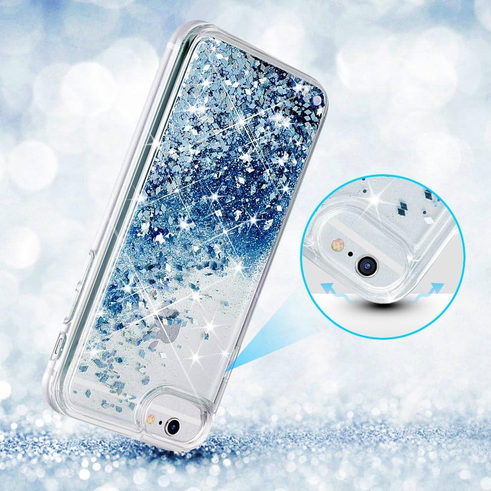 Maxdara Case for iPhone 6S 6 Glitter Case Tempered Glass Screen Protector Liquid Floating Bling Sparkle Luxury Shockproof Bumper Pretty Girls Children Case for iPhone 6 6s 7 8 4.7 inches (Blue)