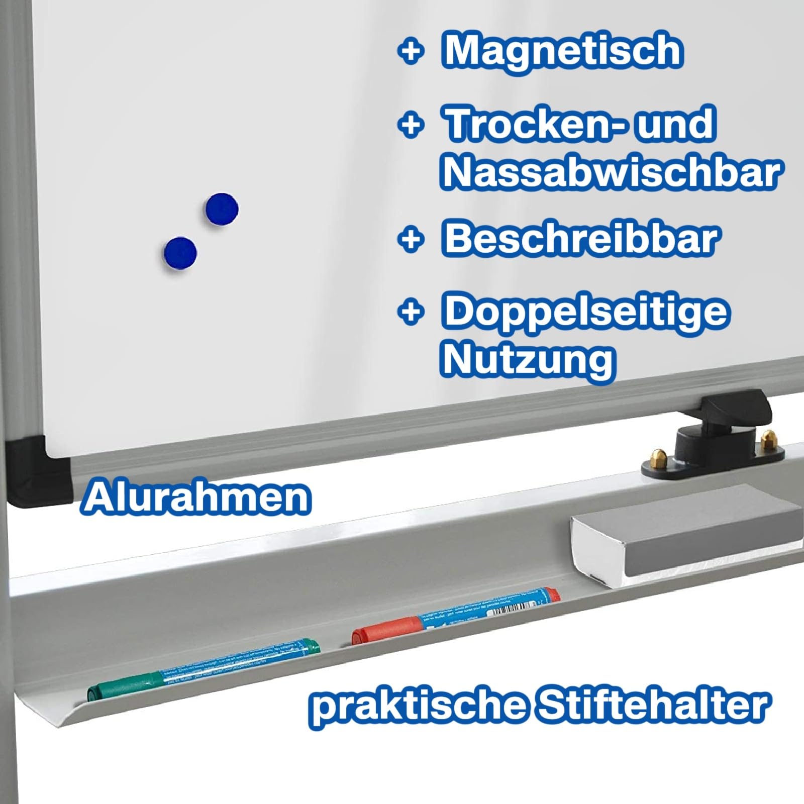 Office Marshal Lavagna Magnetica A 3 Zampe - 68x105 Cm, Regolabile Fino A 180 Cm, Scrivibile Con Pennarelli