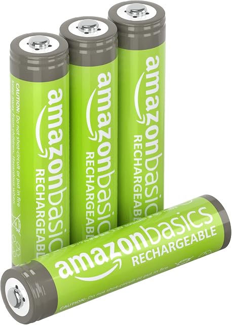 Amazon Basics AAA Rechargeable Batteries, Pre-charged - Pack of 4 (Appearance may vary)
