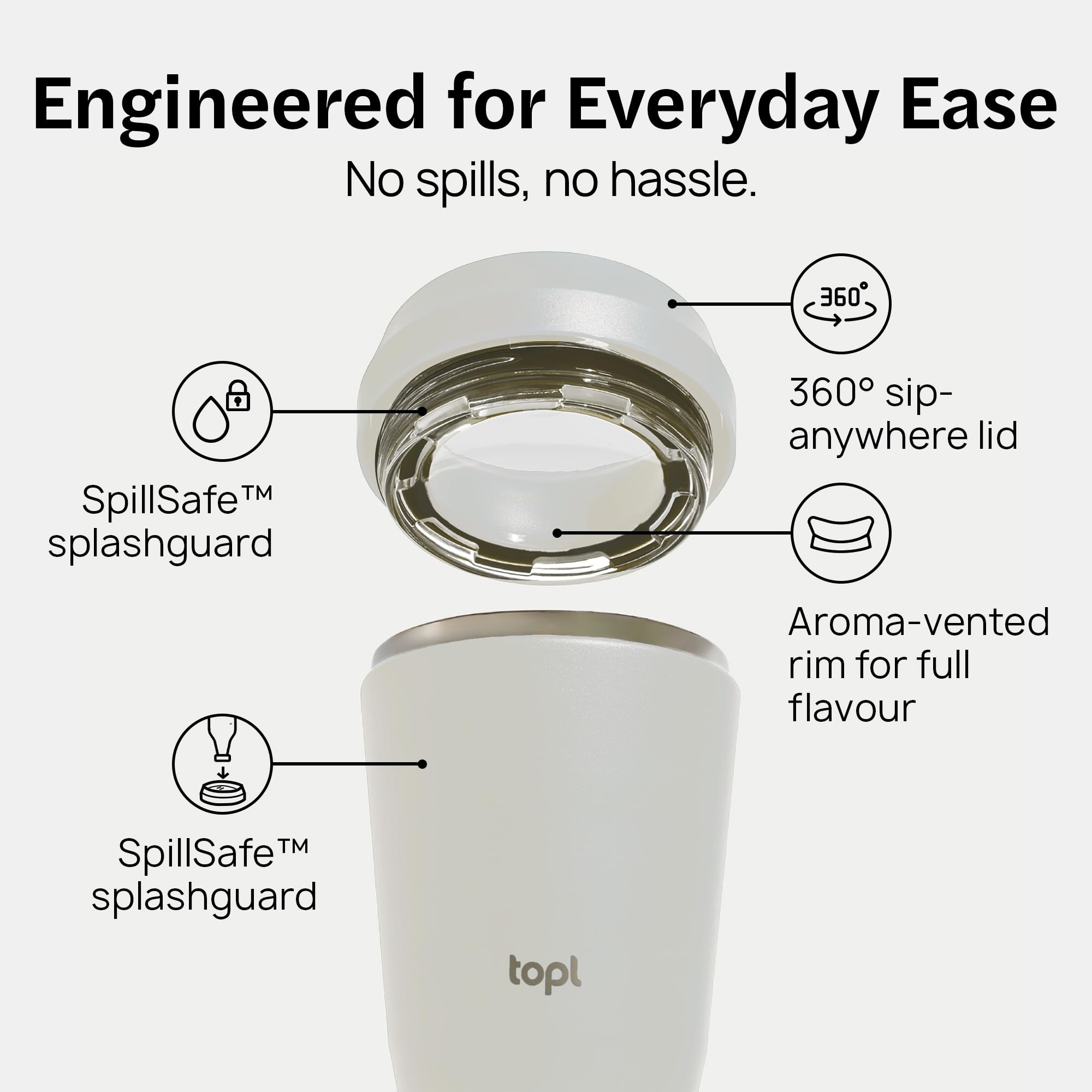 Topl - Trinkbecher To Go, Patentierter 360° Deckel, Edelstahl, 235ml (Einheitsgröße) (Braun)