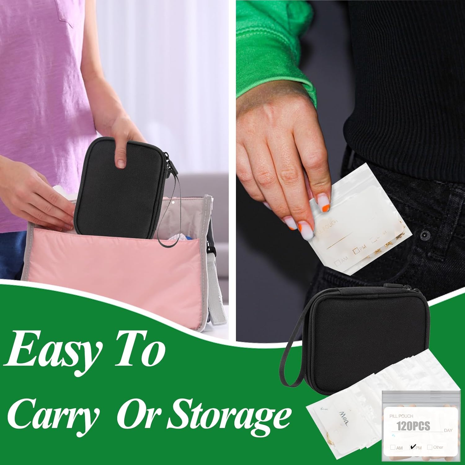 Pill Pouch Bags for Travel with Medicine Bag, Pack of 120 BPA Free 3 x 2.75 inch Reusable Pill Bag for Medicine with Write on Label Clear Ziplock Seal Daily AM PM Pill Baggies for Medicine Organizer - Image 6