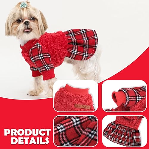 Miniatura 5 de Vestidos cálidos de invierno para perros pequeños, vestido de vellón suave y elástico para mascotas, ropa para cachorros, ropa de gato para clima