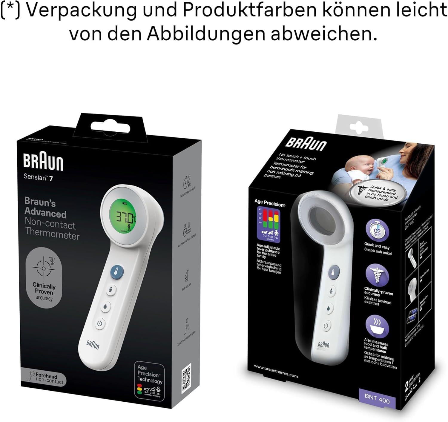 Braun Sensian 7 Kontaktloses Stirnthermometer | Age Precision Technologie | 3-in1 | Farbcodiertes Digitaldisplay | Geeignet für Babys und Kinder | Die #1 Marke bei Ärzten(1) | BNT400