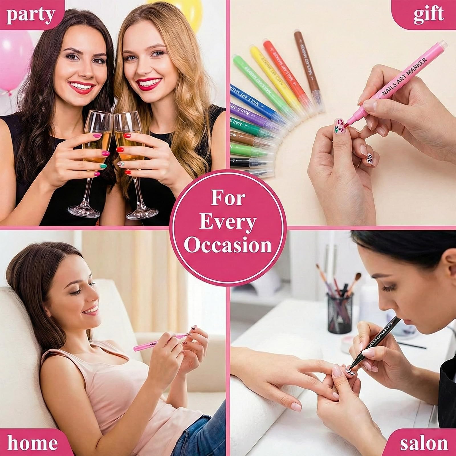 Set da 12 Penne per Nail Art 3D con Pennelli per Disegno e Dotting, Kit Completo per Decorazione Unghie Fai da Te, Ideale per Adulti e Bambini