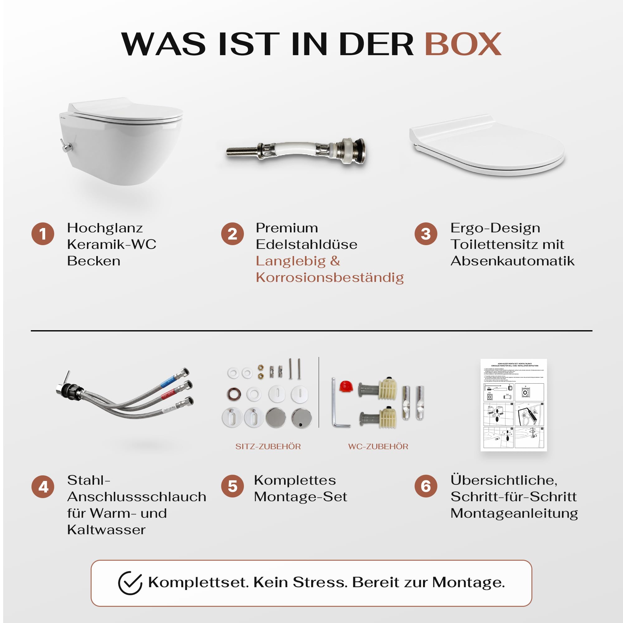 VIBA Sua Hänge Dusch WC integrierte Warm- und Kaltwasser Armatur SPÜLRANDLOS Taharet Bidet Taharat Intimdusche inkl. Slim Soft-Close Deckel