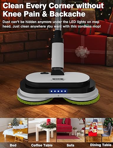 Miniatura 5 de Trapeador eléctrico inalámbrico, limpiador de suelo con faros LED y rociador de agua, batería desmontable de hasta 60 minutos, potente trapeador