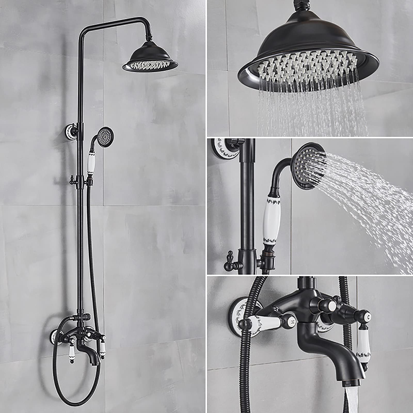 Czarny system prysznicowy z 20 cm deszczownicą głowicą prysznicową z wylewką i ręcznym zestawem kranów, regulowany uchwyt ścienny 3 funkcje do spa, nowoczesne ulepszenie łazienki