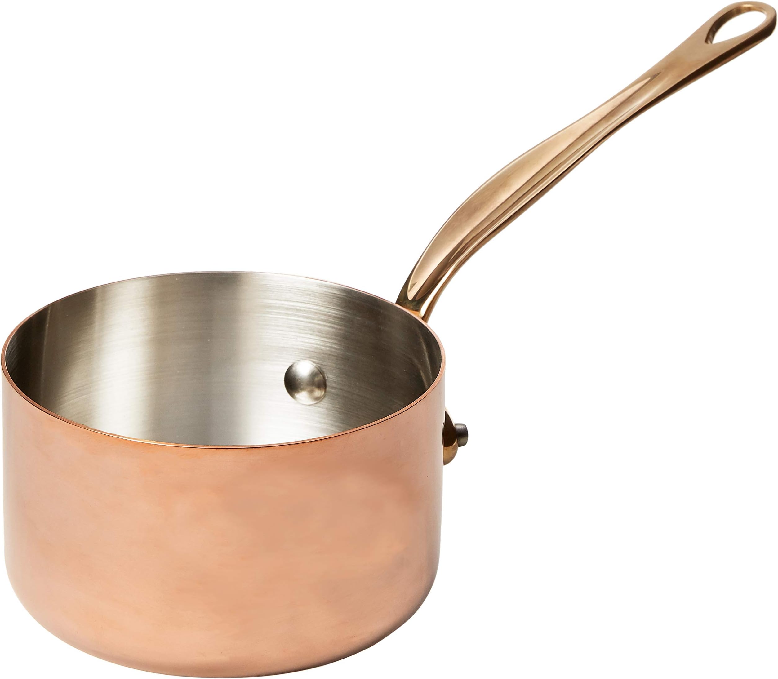 M'Heritage 150 B 1.5mm Polished Copper & Stainless Steel Sauce Pan With Brass Handles, 0.9-qt, Made in France