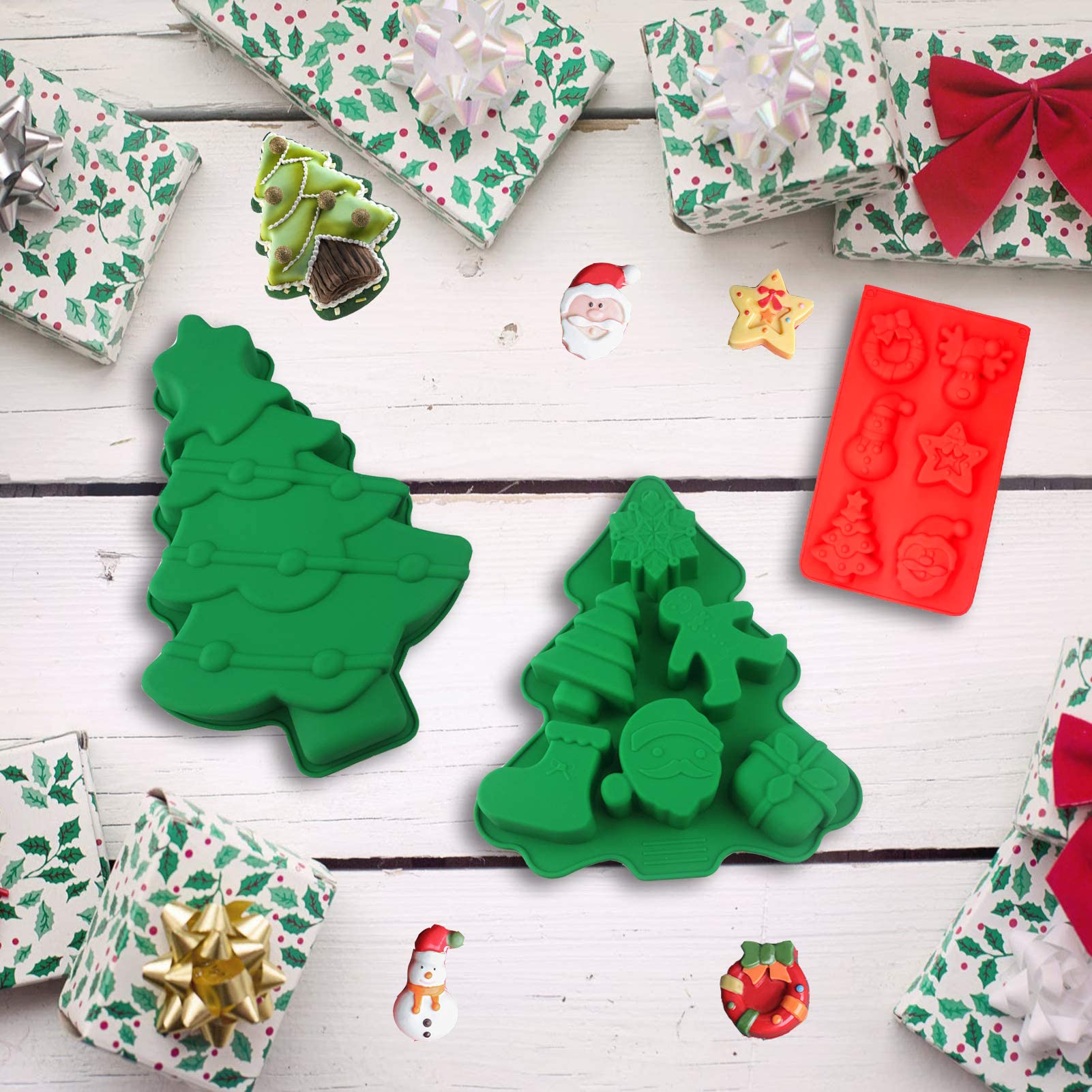 Molde De Silicona Navidad Papa Noel Arbol Navidad Chocolate Marrón