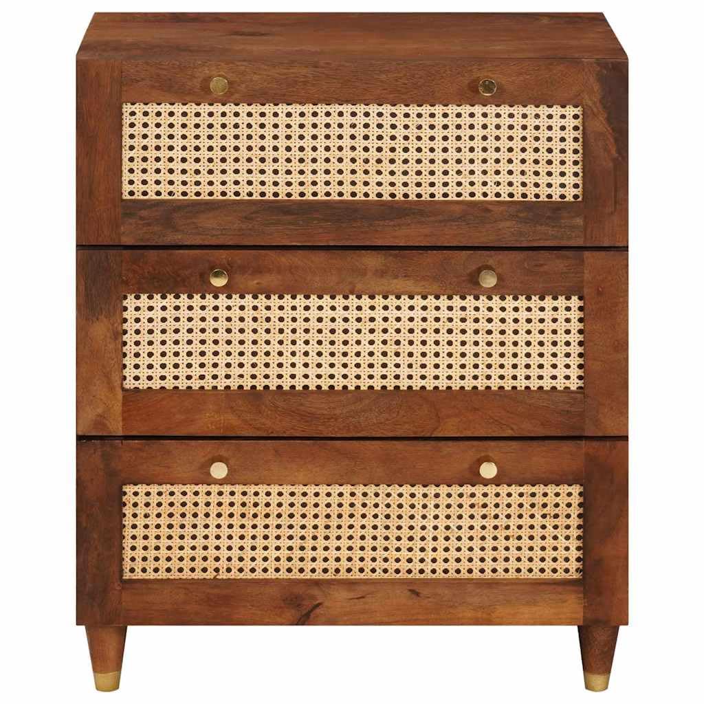 Kredens brązowy z litego drewna mango, 60 x 33 x 75 cm, z 3 szufladami i miejscem do przechowywania, uniwersalna szafka do przechowywania do salonu, biura, kuchni, przedpokoju i warsztatu